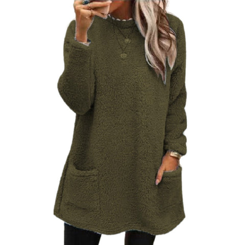 Sweat-shirt pull polaire long pour femmes avec poches Hiver chaud Épaissir Sweatershirt Décontracté Manches longues Peluche Hauts Manteau à capuche Streetwear Tenues amples d'automne Hauts à capuche