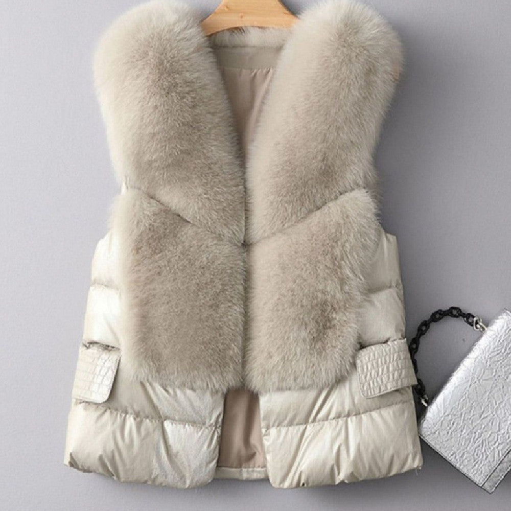 Winter Short Down Jacket Women's Imitation Fox Fur Woolen Women's Winter Wear Vest Cardigan - Fashionner
