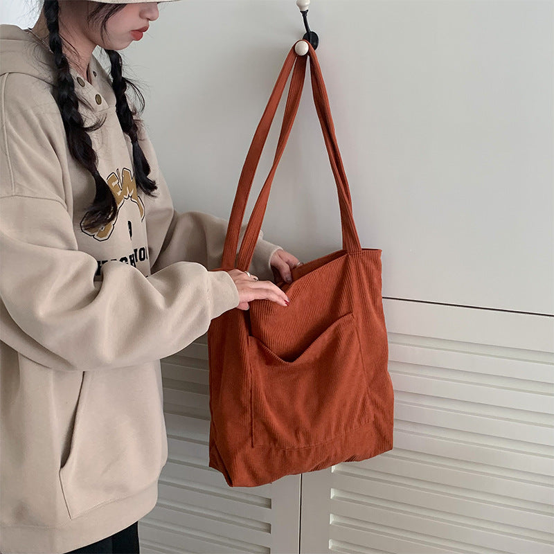 One-shoulder Large Capacity Corduroy Bag Leisure Shopping Bag - Fashionner