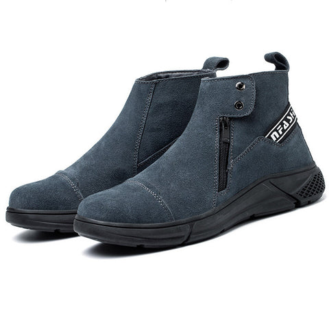 Fall Winter High-Top Men's Non-Slip Wear-Resistant Cowhide Work Shoes Anti-Smash And Anti-Piercing Safety Shoes For Welders - Fashionner