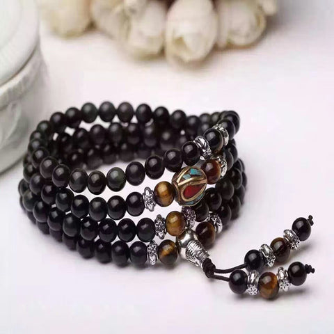 Obsidian couple beads bracelet