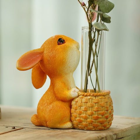 Vase hydroponique en tube à essai en verre avec lapin mignon