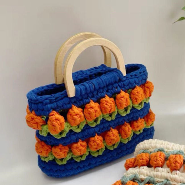 Cloth Line Crochet Knitting Tulips Handbags - Fashionner