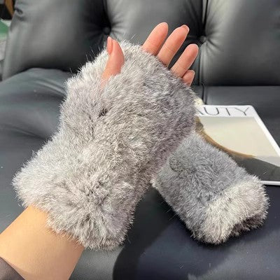 Gants doux, chauds et épais en fourrure de lapin Rex