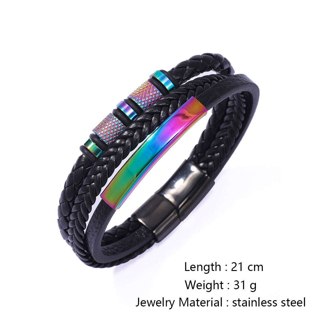 Buy Stainless Steel Multi-Colored Hand-Woven Men'S Leather Bracelet online at Fashionner.