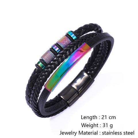 Buy Stainless Steel Multi-Colored Hand-Woven Men'S Leather Bracelet online at Fashionner.