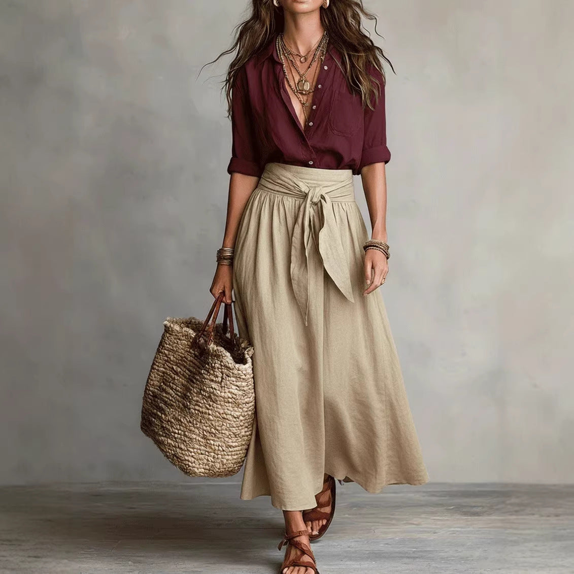 Buy Summer Short-sleeve Suits Fashion Casual Button-down Shirt Top And Straight Skirt Women's Two-piece Set online at Fashionner.