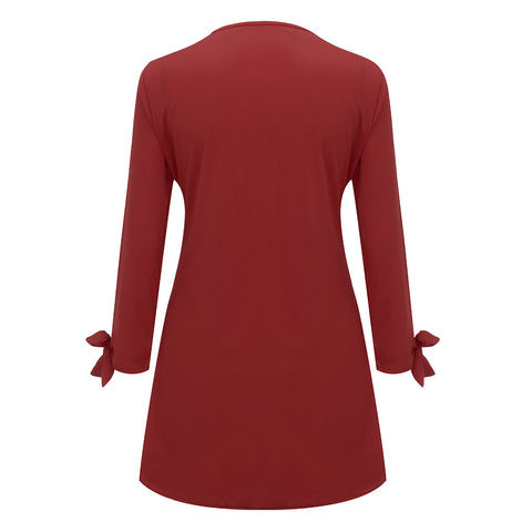 Women Elegant Dress Cat Print Bow O Neck Long Sleeve Party Mini Dresses Casual Ladies Elegant Dress Autumn Spring Dresses - Fashionner