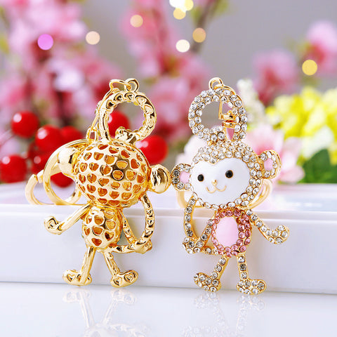 Porte-clés de voiture singe couple diamant