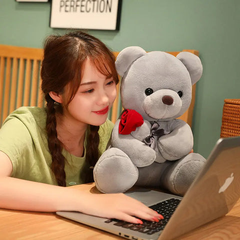 23-45cm New Lovely Hug Roses Teddy Bear Plush Pillow Stuffed Soft Animal Dolls Nice Birthday Gift Girlfriend Valentine's Day - Fashionner