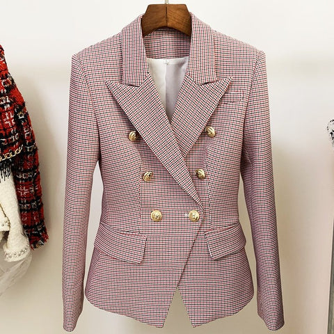 Veste courte pied-de-poule pour femme, blazer croisé à manches longues