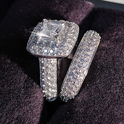 Bague de couple zircon blanc