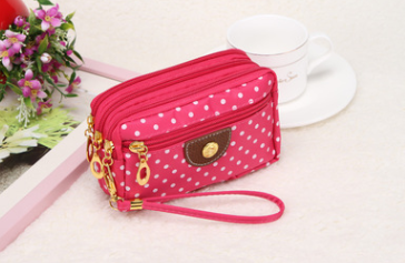 Canvas handbags handbags Korean version of the three-zipper multi-layer wallet hand bag packet phone change - Fashionner