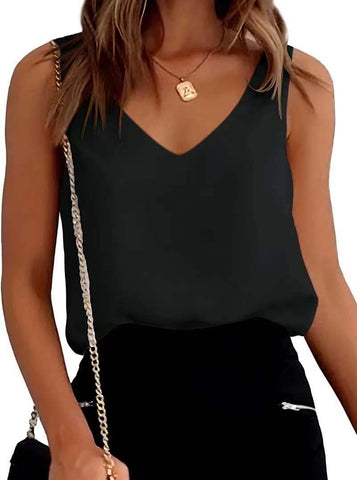 Women Tank Top Summer Casual V Neck Camisole Blouses Loose Sleeveless Cami Basic Tank Shirt - Fashionner