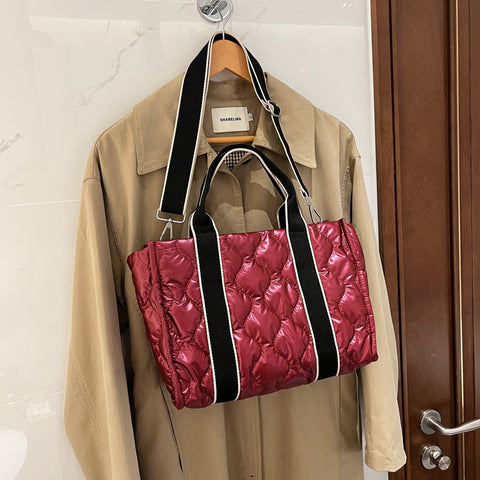 Rhombus Sewing Tote Bag Winter Designer Luxury Down Shoulder Bag High Capacity Commuting Personalized Handbags For Women - Fashionner