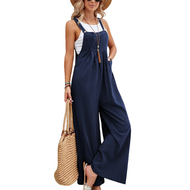 Women Long Bib Pants Overalls Casual Loose Rompers Jumpsuits With Pockets - Fashionner