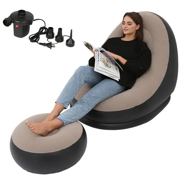Iatable Air Mattress Lazy Sofa Deck Chair Comfortable Leg Stool Rest Single Beanbag for home and Outdoor Use - Fashionner
