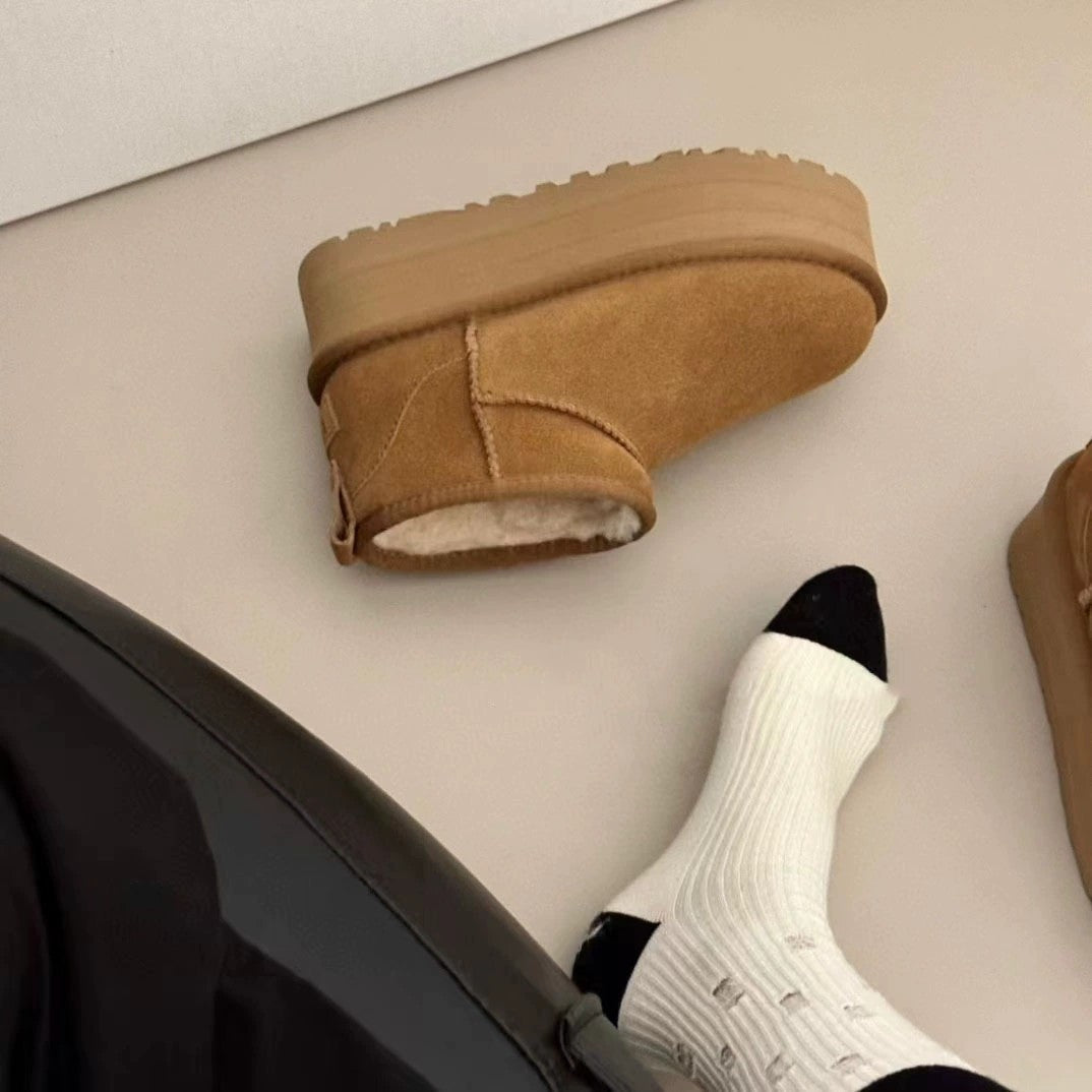 Sheepskin Fur Integrated Platform Snow Boots - Fashionner