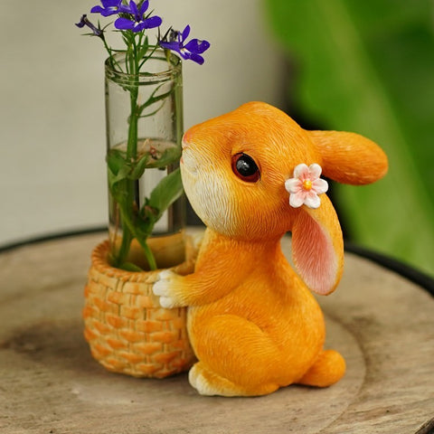 Vase hydroponique en tube à essai en verre avec lapin mignon
