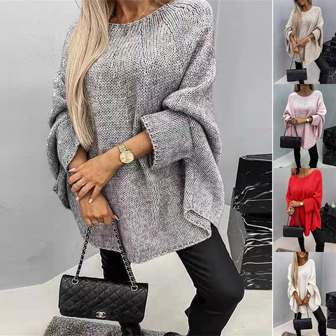 Pull en tricot surdimensionné à manches chauve-souris et coupe ample pour femme