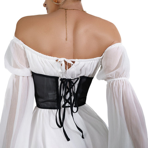 Buy Mesh Spliced Chain Sexy Fishbone Steel Ring Waist Cincher online at Fashionner.