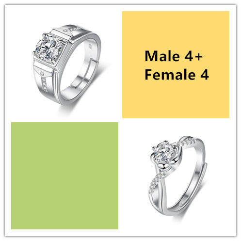 Couple Simulation Zircon Mouth Silver Plated Couple Ring