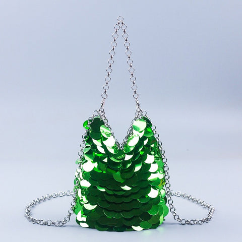 Sac à main en sequins écailles de poisson en métal tissé à la main, pochette de soirée pour téléphone portable, sac à bandoulière pour femme