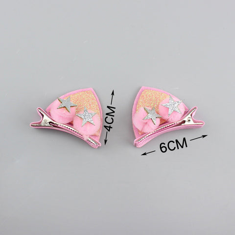 Lot de 2 jolies pinces pour filles, fleurs en tissu feutre pailleté arc-en-ciel, épingles à cheveux oreilles de chat lapin, accessoires pour cheveux pour enfants