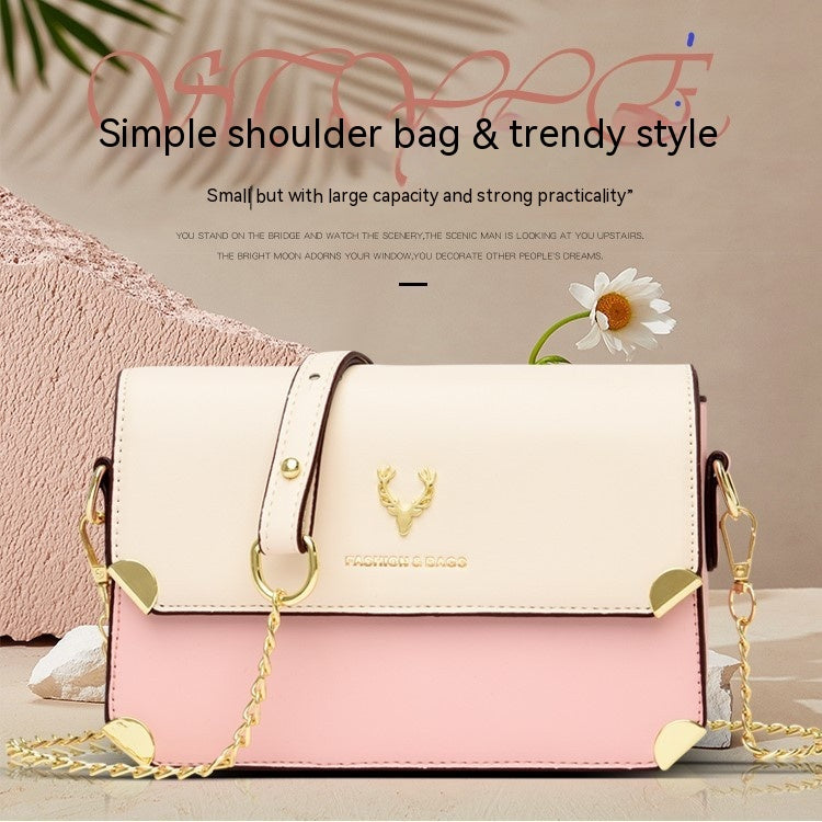 Fashion Color Contrast Deer Head Chain Crossbody Bag - Fashionner
