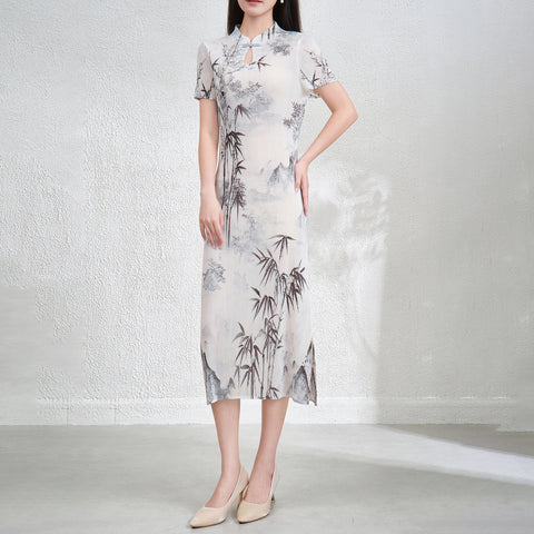 Cheongsam pleated dress long skirt