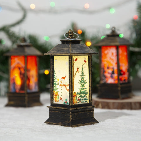 Lampe à Huile Portable de Noël Père Noël Lumières LED de Nuit Alimentées par Piles Lanternes Suspendues Intérieures Extérieures Décoration de Fête Festive
