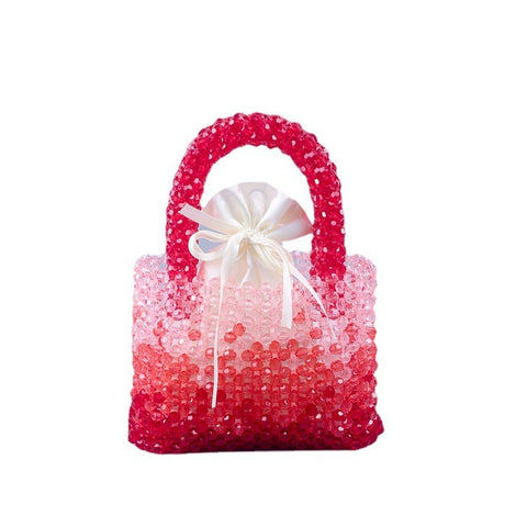 Sac à main tissé à perles fait main, sac à bandoulière carré dégradé rouge en cristal, à la mode et polyvalent pour femme