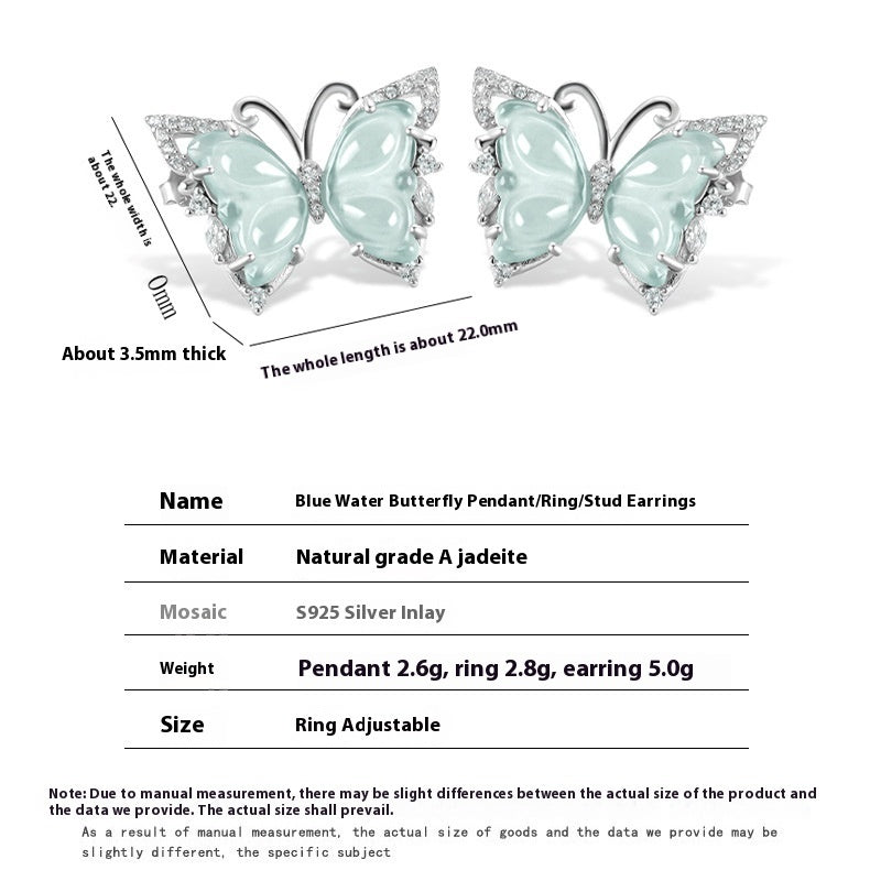 Ice Jade Stone S925 Silver Inlay Women's Fashion Rings Ear Studs