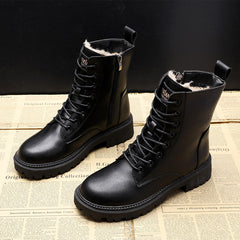 Winter All-matching Flat Bottom Thickened Booties Cotton-padded Shoes With Velvet - Fashionner