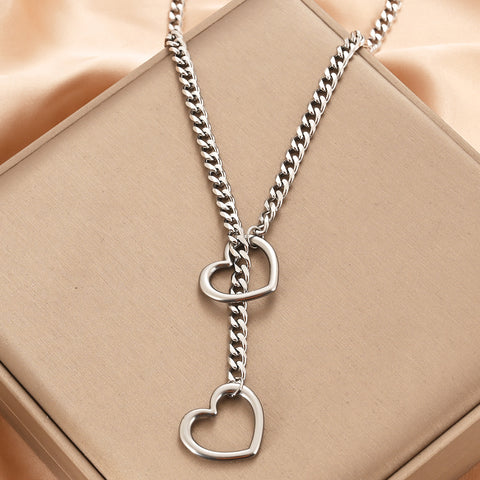 Collier réglable en forme de cœur, maille cubaine