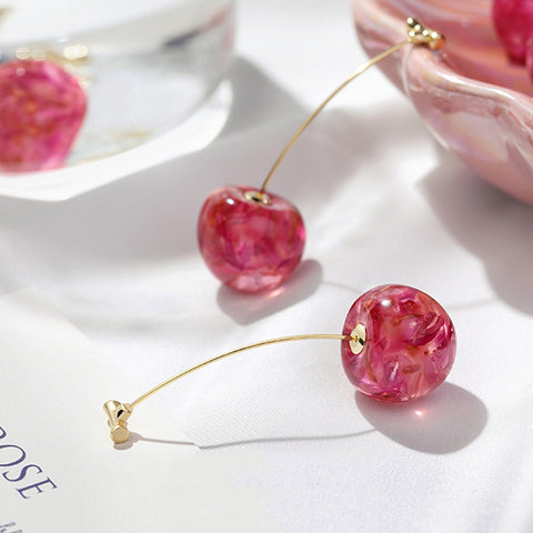 Nouvelles boucles d'oreilles tendance avec cerises séchées françaises, longues, douces et à la mode