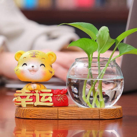 Ornement souvenir Tigre de l'Année du Tigre Vase hydroponique de bureau en verre