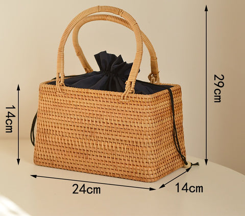 Panier pur fait à la main style nordique panier de rangement pique-nique voyage sac à main tressé en rotin pour femmes