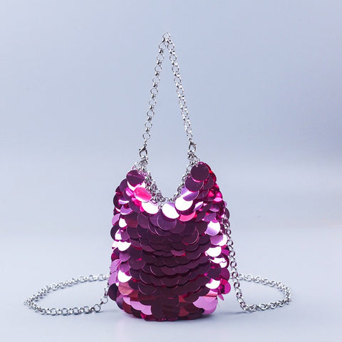 Sac à main en sequins écailles de poisson en métal tissé à la main, pochette de soirée pour téléphone portable, sac à bandoulière pour femme