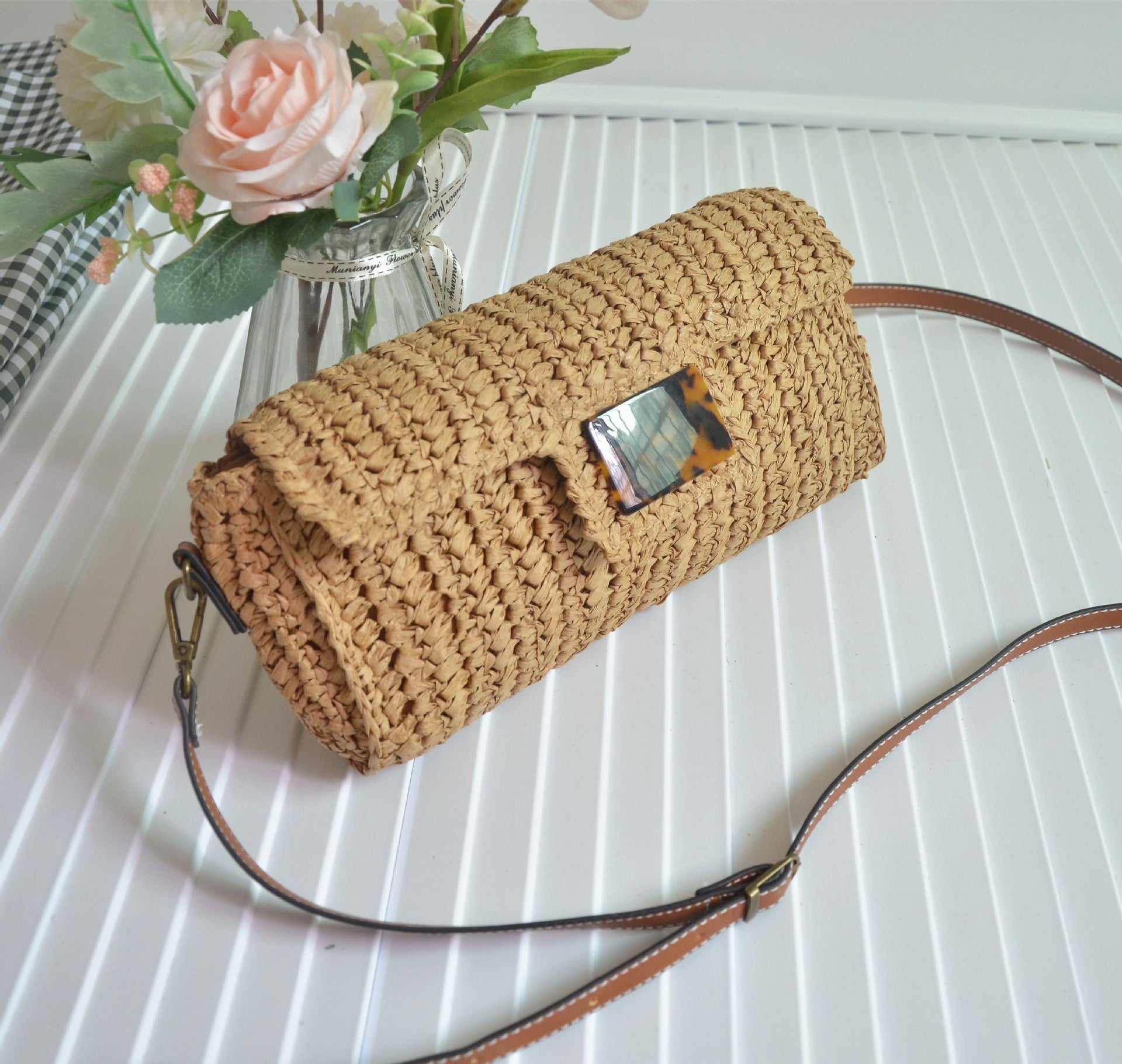 Straw Fashion Vintage Leopard Print Crossbody Bag - Fashionner