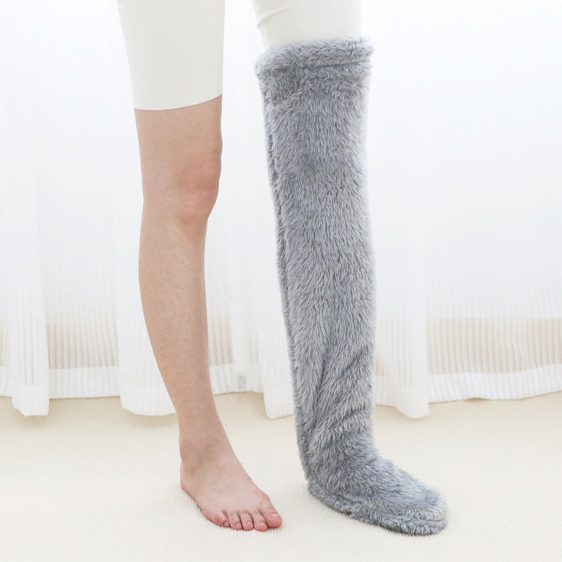 Buy Over Knee High Fuzzy Long Socks Winter Warm Cold Leg Knee Joint Cold-Proof Stockings Home Floor Sleeping Socks online at Fashionner.
