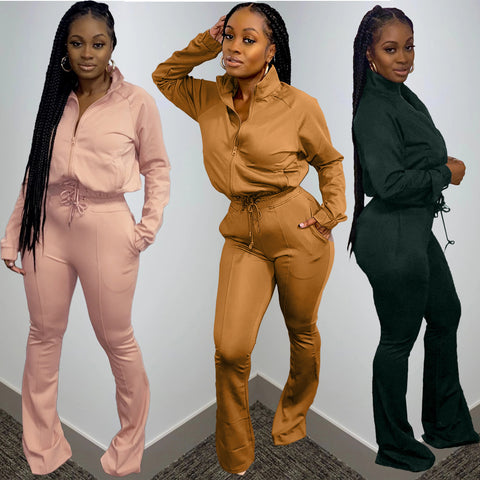 Ensemble deux pièces athleisure de couleur unie pour femme