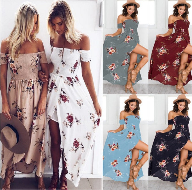 Buy Boho Style Long Dress Women Off Shoulder Beach Summer Dresses online at Fashionner.