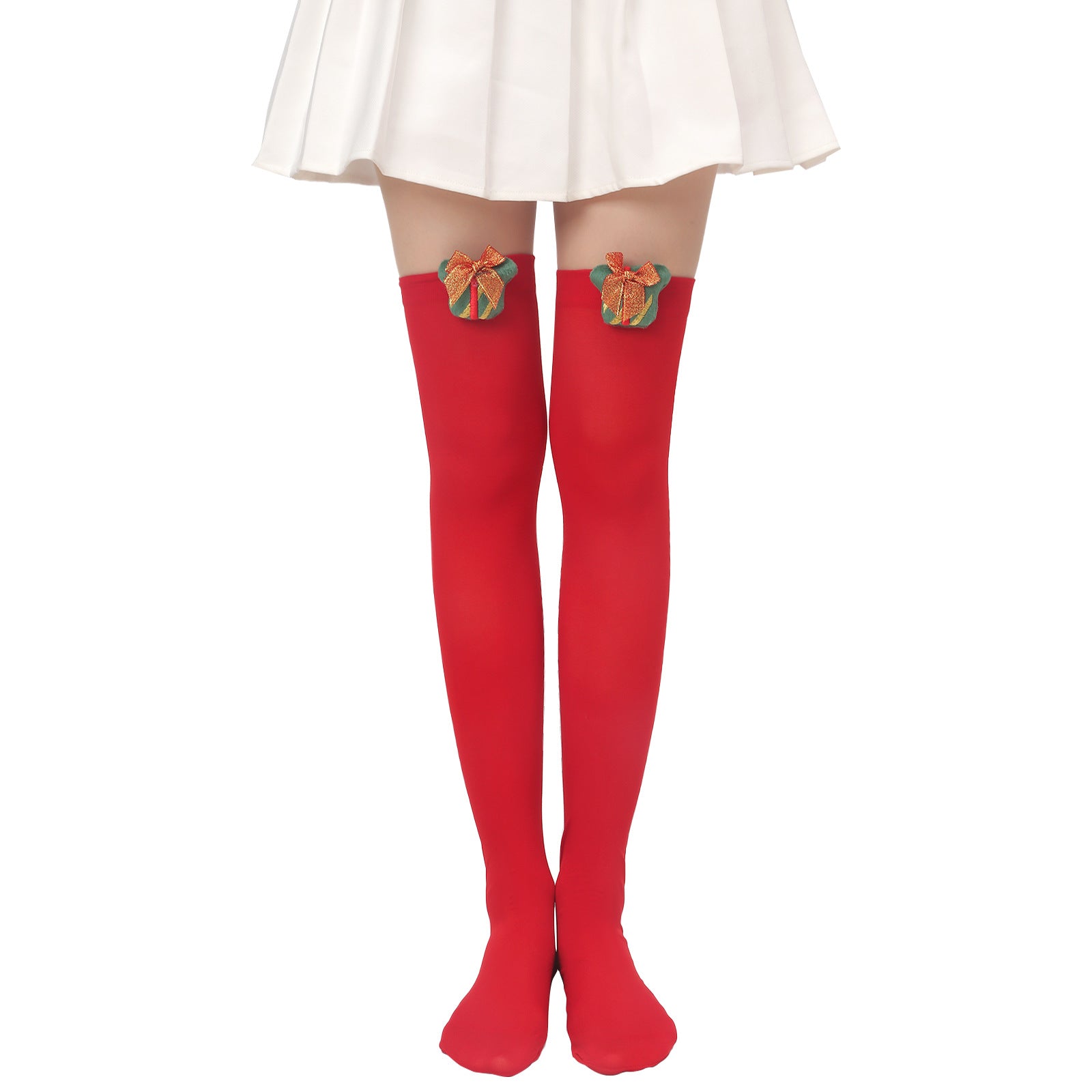 Christmas Plush Doll Knee Socks Bow Stockings - Fashionner