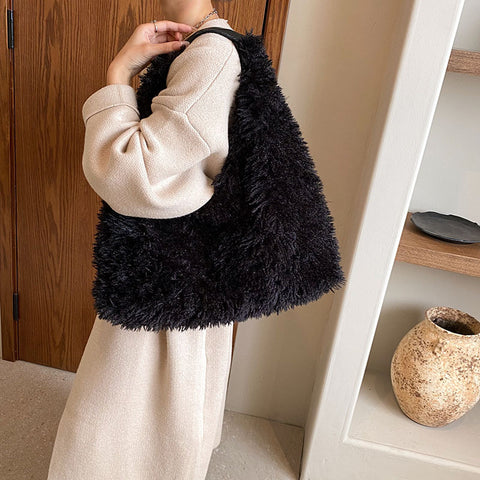 New Autumn And Ainter Plush Handbags Large-capacity Shoulder Armpit Bag Cute Fashion Luxury Designer Tote Bags For Women Trend - Fashionner
