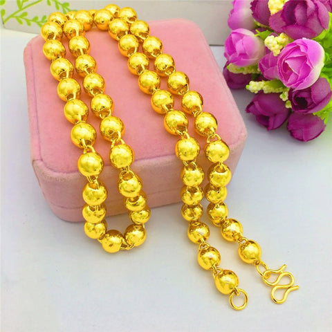 Collier de perles de Bouddha rondes, plaquées or, massives et brillantes, pour hommes