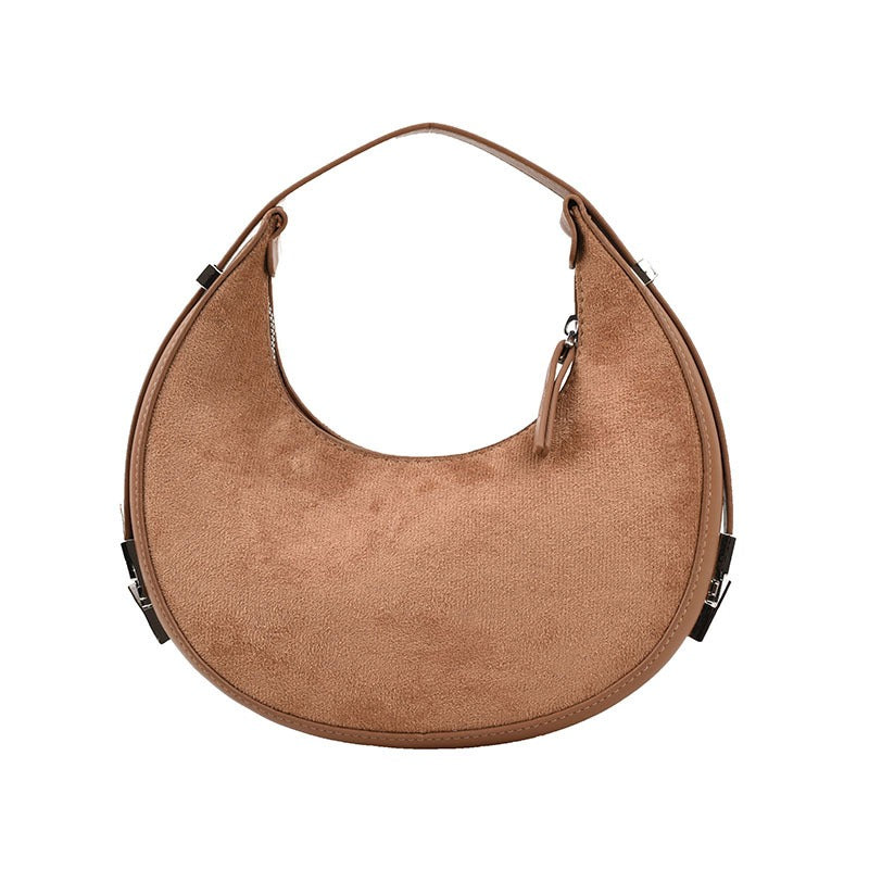 Fashionable new buckskin shoulder bag women autumn and winter all-match crescent underarm bag trendy texture