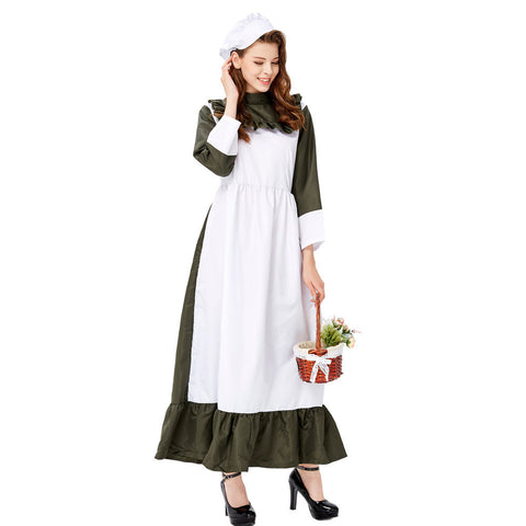 Halloween Dark Green Maid Servant Chef Costume European And American Farm Estate Butler Cosplay Stage Wear