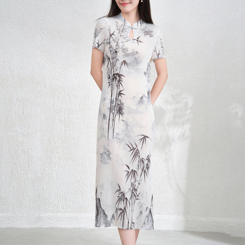Cheongsam pleated dress long skirt