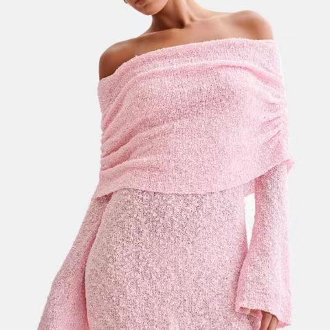 Robe courte à manches longues et épaules dénudées avec découpes pour femmes